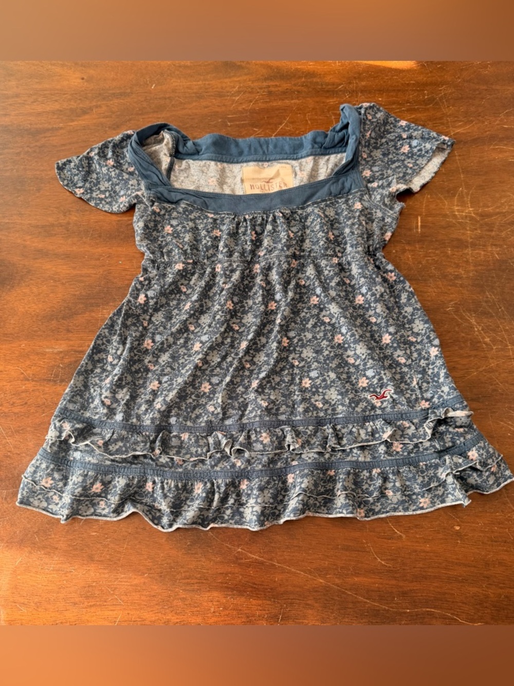 Hollister Y2K  Girls' Blue Floral Baby doll top